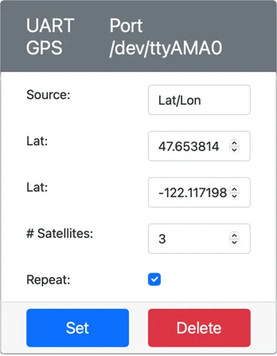 The GPS sensor with lat lon selected