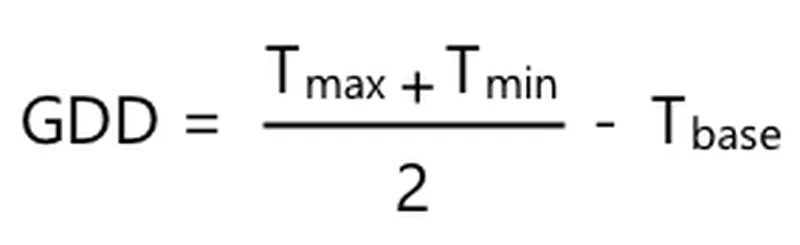 GDD = (T max + T min) / 2 - T base