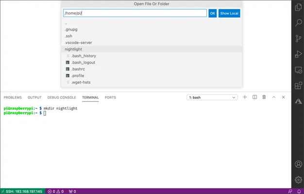 VS Code 打开对话框显示 nightlight 文件夹