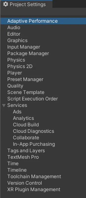 Unity项目设置的截图。