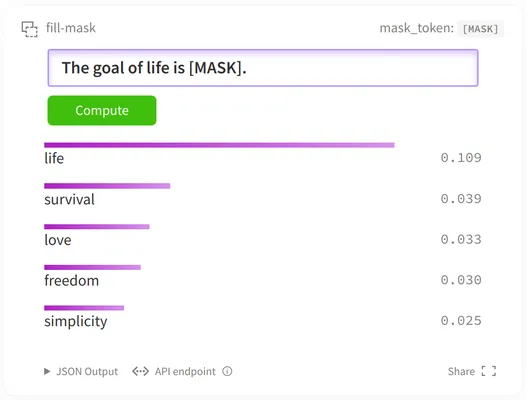 Widget inference representing the masked language modeling task