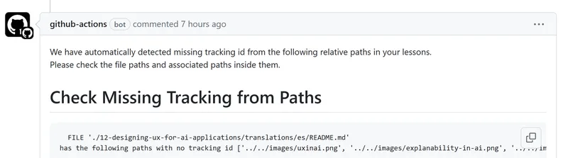 GitHub 检查路径缺少跟踪注释截图