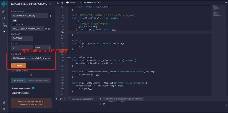 deploy contract2 in remix