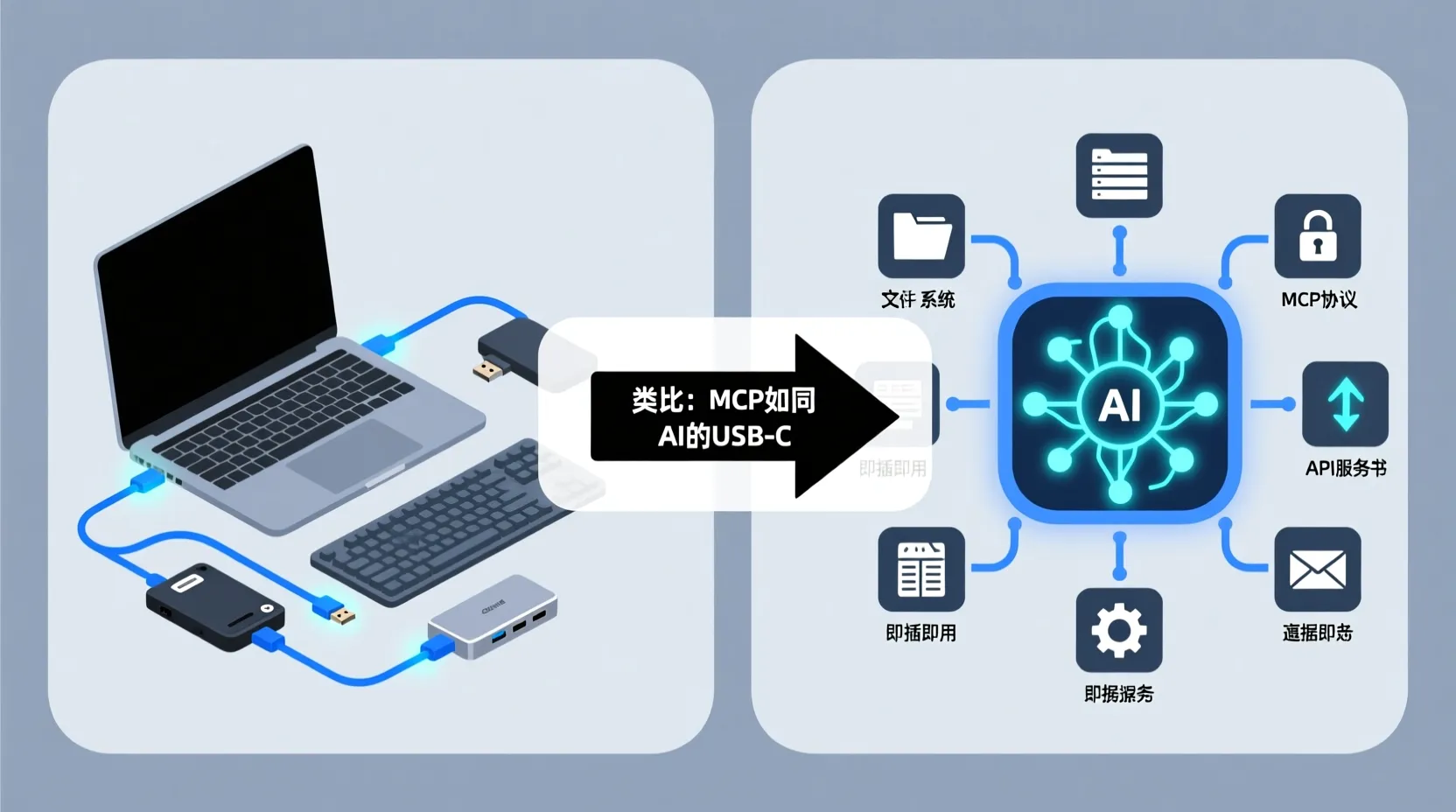 MCP协议与USB-C接口的类比图