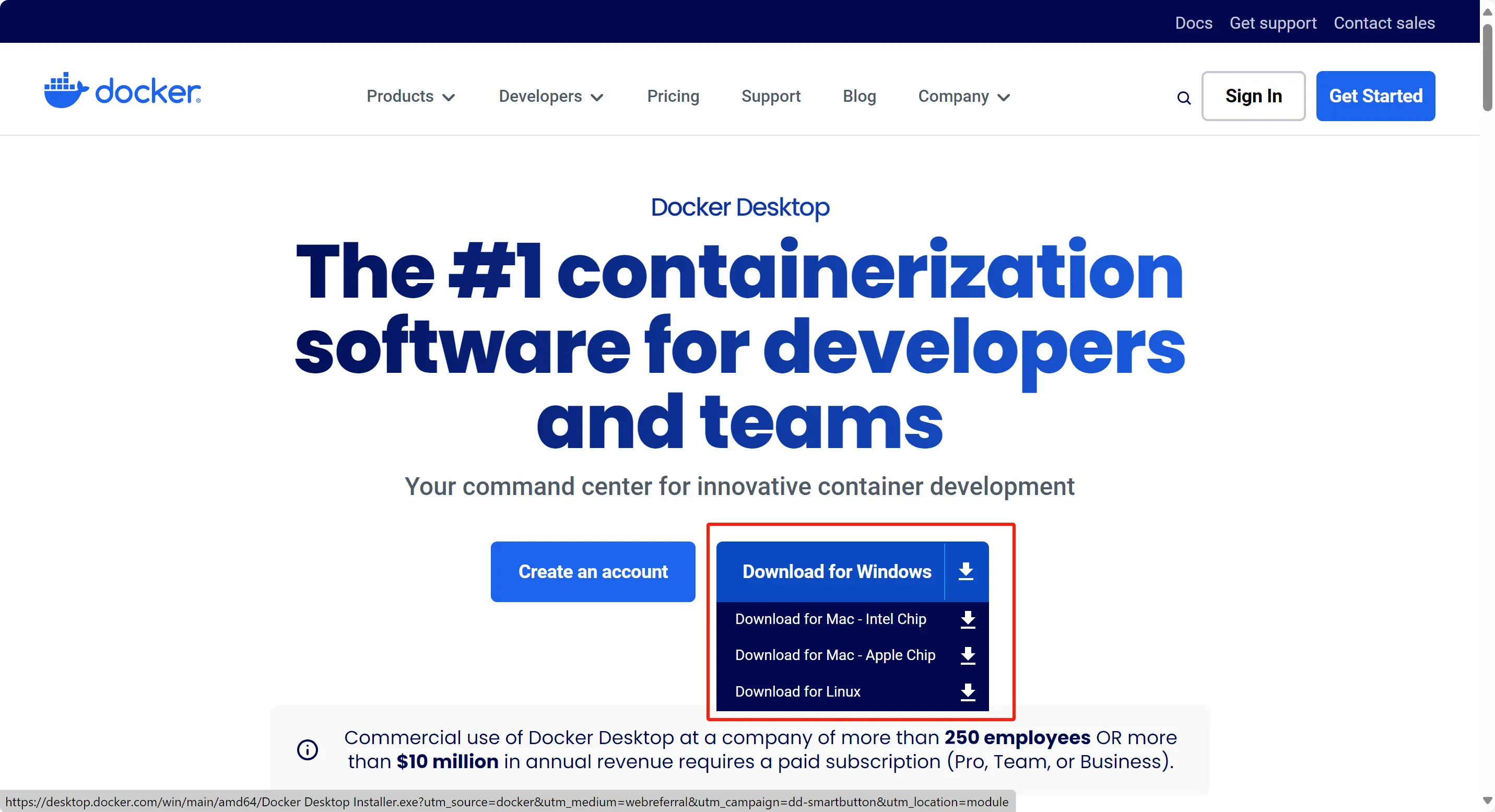 Docker官网下载安装界面